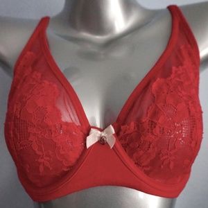 Nwt Victorias Secret Body By Victoria Red Lace Plunge Unlined Demi Bra